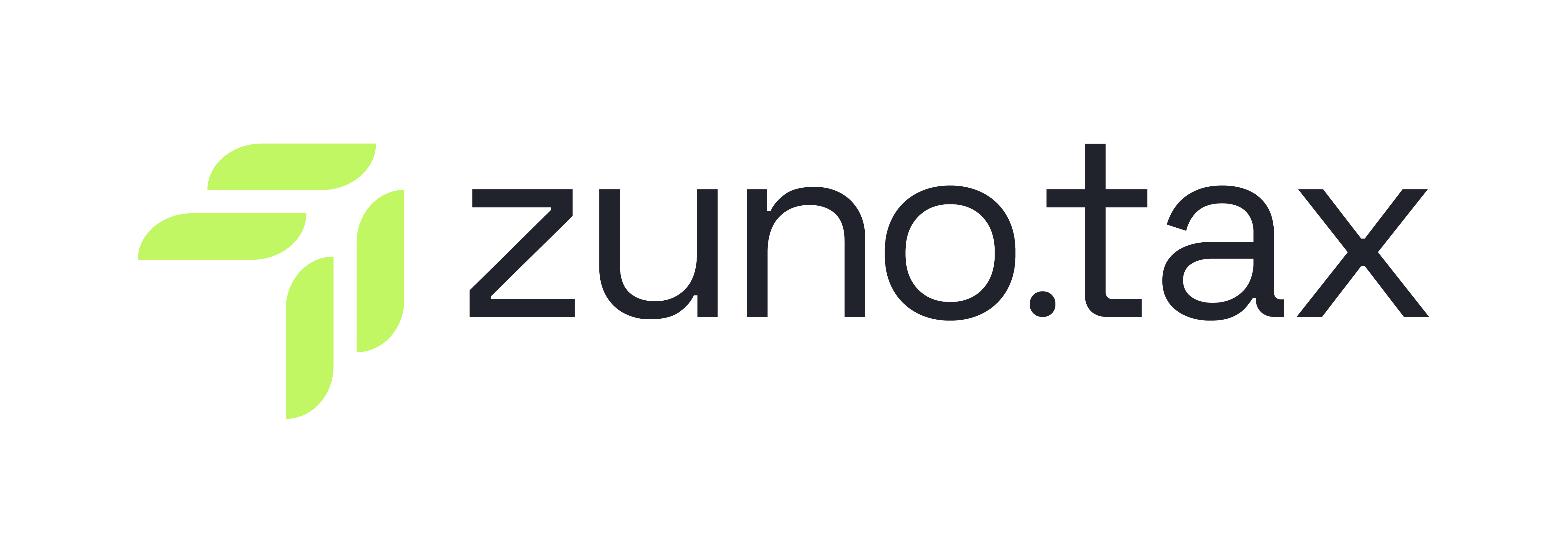 Logo von zuno.tax mit einem stilisierten grünen Symbol und dem Schriftzug in dunkler Farbe.
